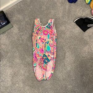 Multi colored floral print gymnastics leotard!